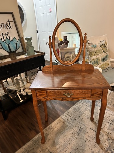 Wood vanity table oval - oval, mirror