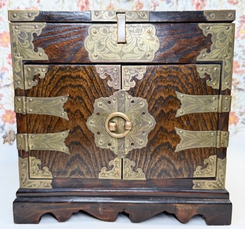 Antique chinese wooden brass - chinese, &